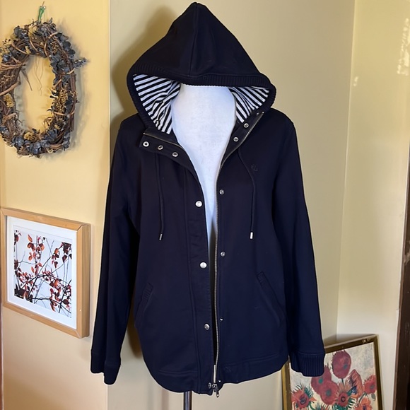 RALPH LAUREN Size Large Hoodie Sweatshirt Zip & Snap Dual Layer Striped Interior - Picture 8 of 16